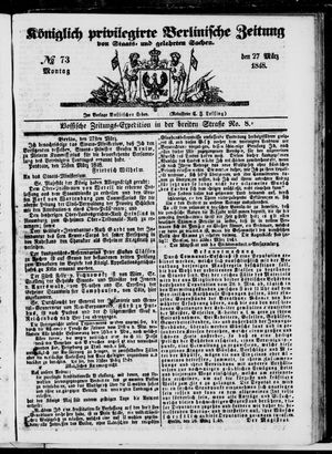 Königlich privilegirte Berlinische Zeitung von Staats- und gelehrten Sachen on Mar 27, 1848