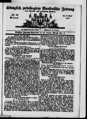 Königlich privilegirte Berlinische Zeitung von Staats- und gelehrten Sachen on Apr 19, 1848