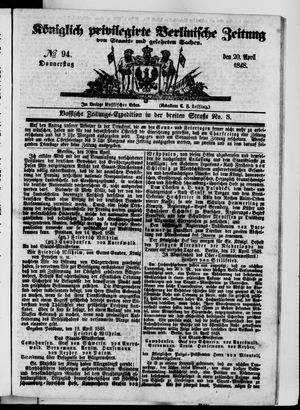 Königlich privilegirte Berlinische Zeitung von Staats- und gelehrten Sachen on Apr 20, 1848