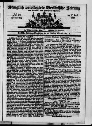 Königlich privilegirte Berlinische Zeitung von Staats- und gelehrten Sachen vom 27.04.1848