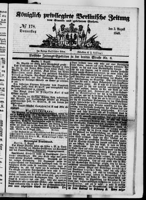 Königlich privilegirte Berlinische Zeitung von Staats- und gelehrten Sachen vom 03.08.1848