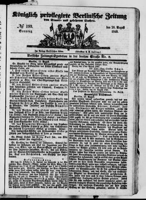Königlich privilegirte Berlinische Zeitung von Staats- und gelehrten Sachen vom 20.08.1848