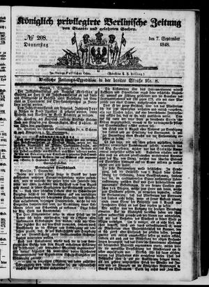 Königlich privilegirte Berlinische Zeitung von Staats- und gelehrten Sachen vom 07.09.1848
