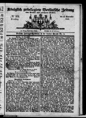 Königlich privilegirte Berlinische Zeitung von Staats- und gelehrten Sachen vom 12.09.1848