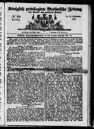 Königlich privilegirte Berlinische Zeitung von Staats- und gelehrten Sachen on Sep 26, 1848