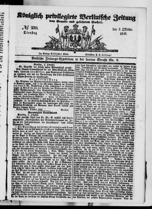 Königlich privilegirte Berlinische Zeitung von Staats- und gelehrten Sachen vom 03.10.1848