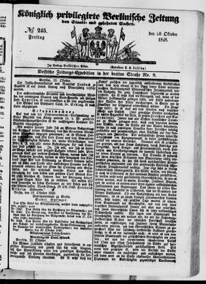 Königlich privilegirte Berlinische Zeitung von Staats- und gelehrten Sachen on Oct 20, 1848