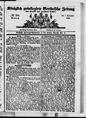 Königlich privilegirte Berlinische Zeitung von Staats- und gelehrten Sachen vom 01.11.1848
