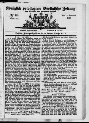Königlich privilegirte Berlinische Zeitung von Staats- und gelehrten Sachen vom 12.11.1848