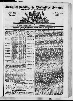 Königlich privilegirte Berlinische Zeitung von Staats- und gelehrten Sachen vom 17.11.1848