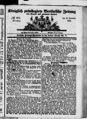 Königlich privilegirte Berlinische Zeitung von Staats- und gelehrten Sachen vom 28.11.1848