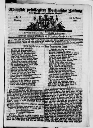 Königlich privilegirte Berlinische Zeitung von Staats- und gelehrten Sachen vom 01.01.1849