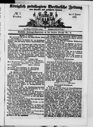 Königlich privilegirte Berlinische Zeitung von Staats- und gelehrten Sachen vom 09.01.1849