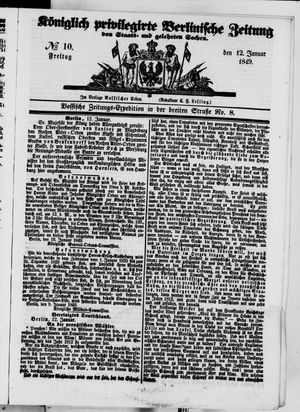 Königlich privilegirte Berlinische Zeitung von Staats- und gelehrten Sachen vom 12.01.1849