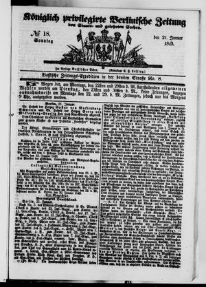 Königlich privilegirte Berlinische Zeitung von Staats- und gelehrten Sachen vom 21.01.1849