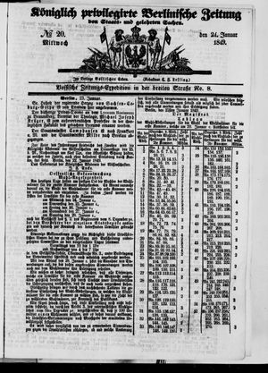 Königlich privilegirte Berlinische Zeitung von Staats- und gelehrten Sachen vom 24.01.1849