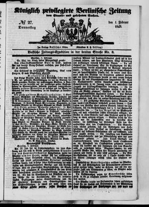 Königlich privilegirte Berlinische Zeitung von Staats- und gelehrten Sachen vom 01.02.1849