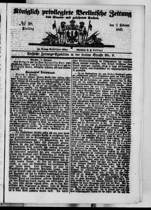 Königlich privilegirte Berlinische Zeitung von Staats- und gelehrten Sachen vom 02.02.1849