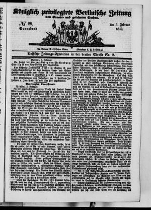 Königlich privilegirte Berlinische Zeitung von Staats- und gelehrten Sachen vom 03.02.1849
