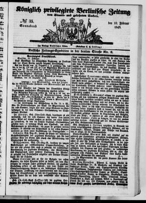 Königlich privilegirte Berlinische Zeitung von Staats- und gelehrten Sachen vom 10.02.1849