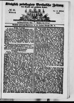Königlich privilegirte Berlinische Zeitung von Staats- und gelehrten Sachen vom 14.02.1849