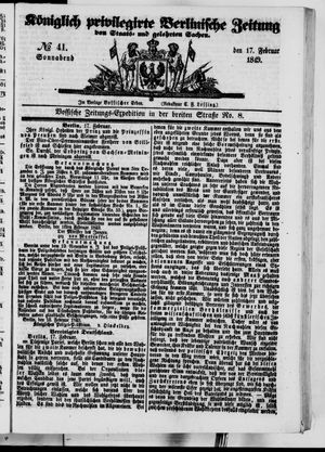 Königlich privilegirte Berlinische Zeitung von Staats- und gelehrten Sachen on Feb 17, 1849