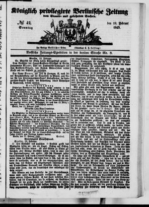 Königlich privilegirte Berlinische Zeitung von Staats- und gelehrten Sachen vom 18.02.1849