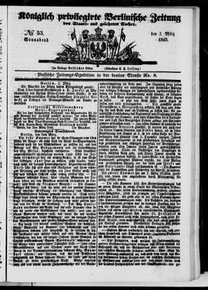 Königlich privilegirte Berlinische Zeitung von Staats- und gelehrten Sachen vom 03.03.1849