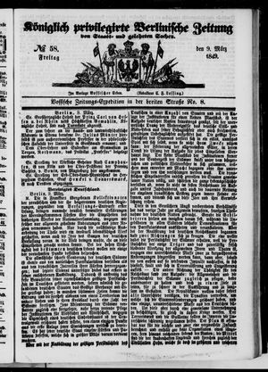 Königlich privilegirte Berlinische Zeitung von Staats- und gelehrten Sachen vom 09.03.1849