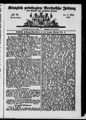 Königlich privilegirte Berlinische Zeitung von Staats- und gelehrten Sachen vom 15.03.1849