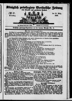 Königlich privilegirte Berlinische Zeitung von Staats- und gelehrten Sachen on Mar 20, 1849