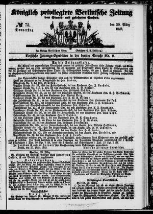 Königlich privilegirte Berlinische Zeitung von Staats- und gelehrten Sachen on Mar 29, 1849