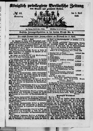 Königlich privilegirte Berlinische Zeitung von Staats- und gelehrten Sachen on Apr 8, 1849