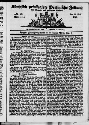 Königlich privilegirte Berlinische Zeitung von Staats- und gelehrten Sachen on Apr 21, 1849