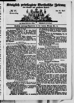 Königlich privilegirte Berlinische Zeitung von Staats- und gelehrten Sachen vom 26.04.1849