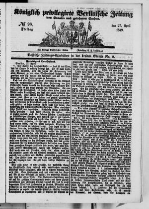 Königlich privilegirte Berlinische Zeitung von Staats- und gelehrten Sachen vom 27.04.1849