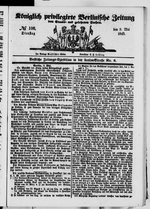 Königlich privilegirte Berlinische Zeitung von Staats- und gelehrten Sachen on May 8, 1849