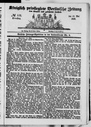Königlich privilegirte Berlinische Zeitung von Staats- und gelehrten Sachen on May 15, 1849