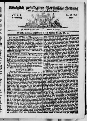 Königlich privilegirte Berlinische Zeitung von Staats- und gelehrten Sachen on May 17, 1849
