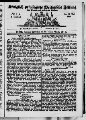 Königlich privilegirte Berlinische Zeitung von Staats- und gelehrten Sachen vom 19.05.1849