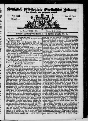 Königlich privilegirte Berlinische Zeitung von Staats- und gelehrten Sachen vom 12.06.1849
