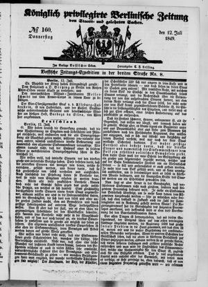 Königlich privilegirte Berlinische Zeitung von Staats- und gelehrten Sachen vom 12.07.1849