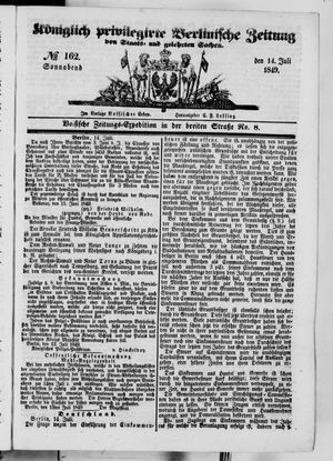 Königlich privilegirte Berlinische Zeitung von Staats- und gelehrten Sachen vom 14.07.1849