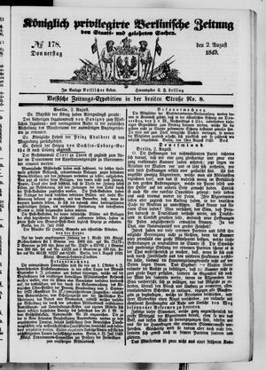 Königlich privilegirte Berlinische Zeitung von Staats- und gelehrten Sachen on Aug 2, 1849