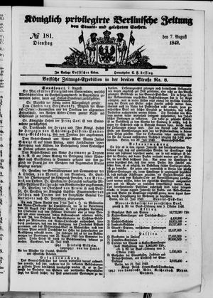 Königlich privilegirte Berlinische Zeitung von Staats- und gelehrten Sachen vom 07.08.1849