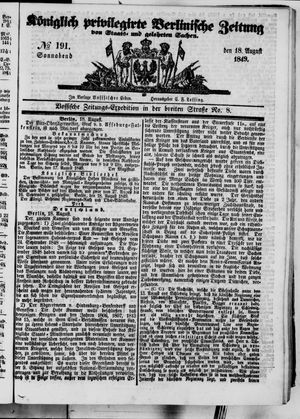 Königlich privilegirte Berlinische Zeitung von Staats- und gelehrten Sachen on Aug 18, 1849