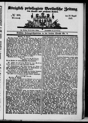 Königlich privilegirte Berlinische Zeitung von Staats- und gelehrten Sachen on Aug 29, 1849