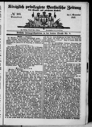 Königlich privilegirte Berlinische Zeitung von Staats- und gelehrten Sachen vom 01.09.1849