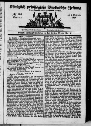 Königlich privilegirte Berlinische Zeitung von Staats- und gelehrten Sachen on Sep 2, 1849