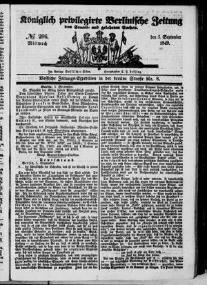 Königlich privilegirte Berlinische Zeitung von Staats- und gelehrten Sachen on Sep 5, 1849